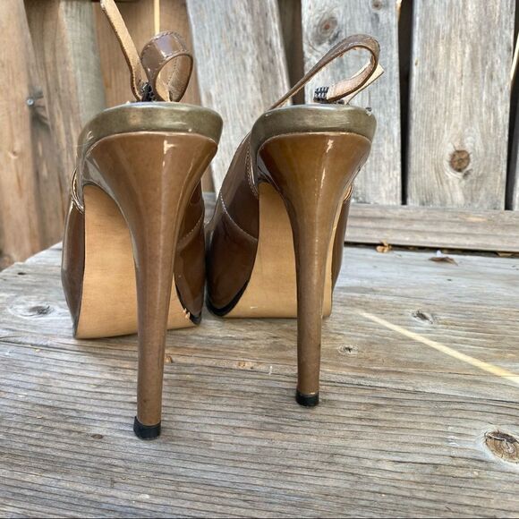 Steve Madden Stacie Slingback Stiletto Patent leather Tan Platform Heels size 7 - Picture 3 of 14